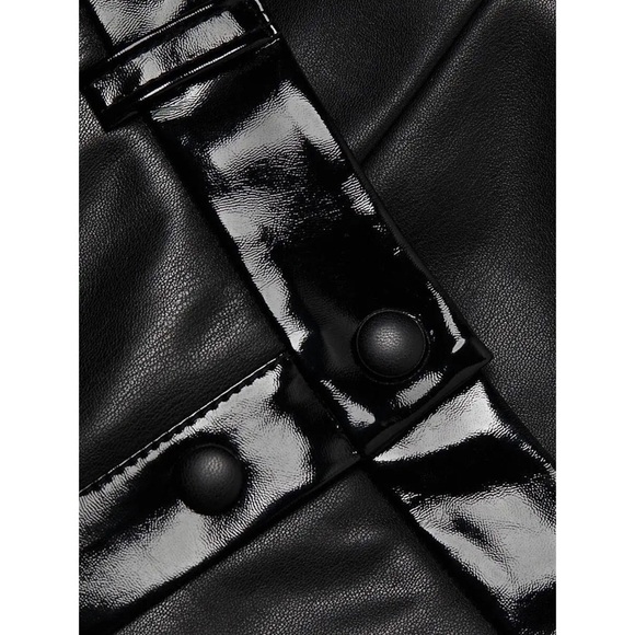 STAUD 70s Faux Leather High Waist Button Front Patent Trim Pocket Mini Skirt 6 - Picture 14 of 14